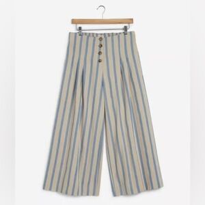 Bombay Paisley Striped Wide Leg Palazzo Cropped Button Fly Pants